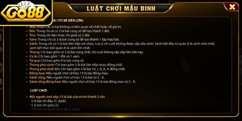 Mậu Binh GO88 – Game Bài Đấu Trí Hấp Dẫn Cho Người Chơi 2 Những dạng kết hợp quân quan trọng cần nắm