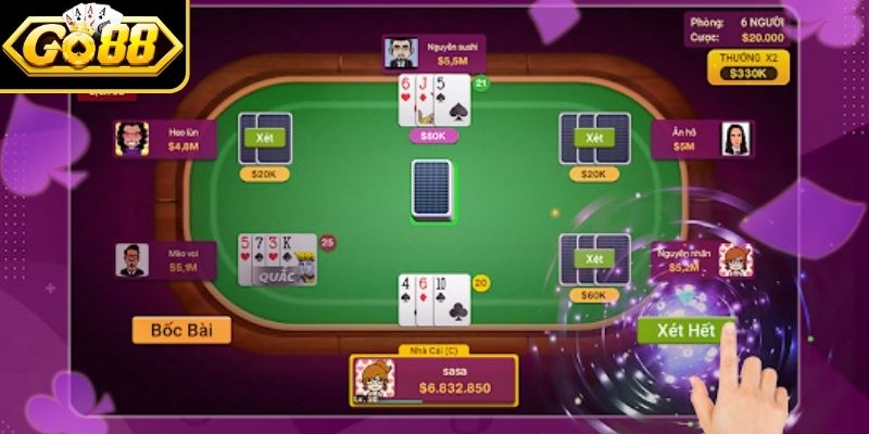 Xì dách trực tuyến Go88 có nhiều cấp độ bàn chơi